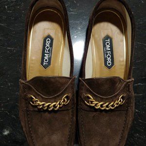 TOM FORD Brown Suede York Loafers w/Sig. Gold Chain - 7.5 - FW23 Great Condition